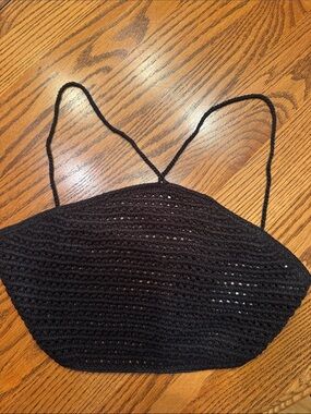 Pitaya Black Crochet Spaghetti-Strap Crop Camisole